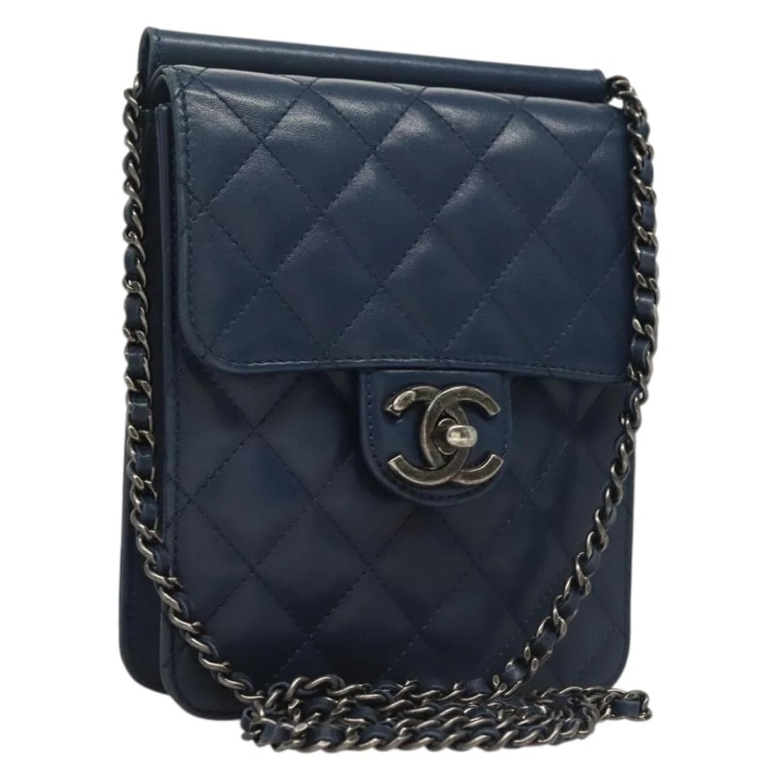 CHANEL CHAIN SHOULDER BAG LAMB SKIN BLUE: CHANEL Chain Shoulder Bag Lamb Skin Blue Brand: CHANEL Type/Style: Shoulder Bag Material: Lamb Skin Color: Blue Size: Size(Inch)W5.5 x H6.3 x D1.6inch(Approx) Accessories: None Accessories