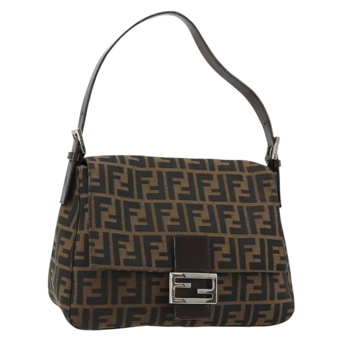 FENDI ZUA CANVAS MAMMA BAGUETTE BAG BLACK BROWN SILVER: FENDI Zua Canvas Mamma Baguette Bag Black Brown Silver Brand: FENDI Type/Style: Shoulder Bag Material: Zucca Canvas Color: Black,Brown,Silver Size: Size(Inch)W11.4 x H7.5 x D4.3inch(Approx)