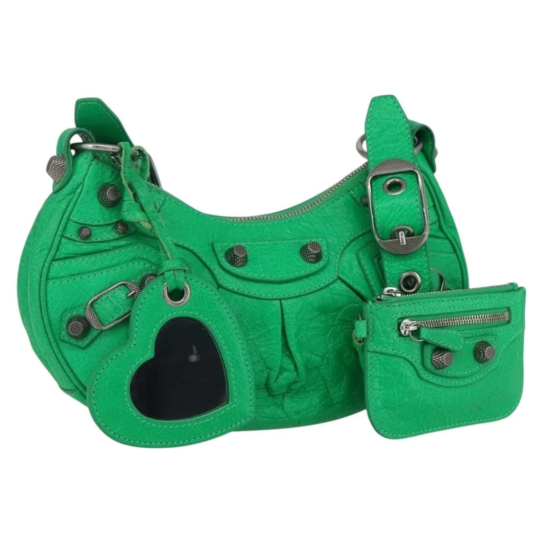 BALENCIAGA LUCA GOAL XS SHOULDER BAG LEATHER GREEN SILVER: BALENCIAGA Luca Goal XS Shoulder Bag Leather Green Silver Brand: BALENCIAGA Type/Style: Shoulder Bag Material: Leather Color: Green/Silver Size: Size(Inch) W9.4 x H4.7 x D1.6inch(Approx) Accessori