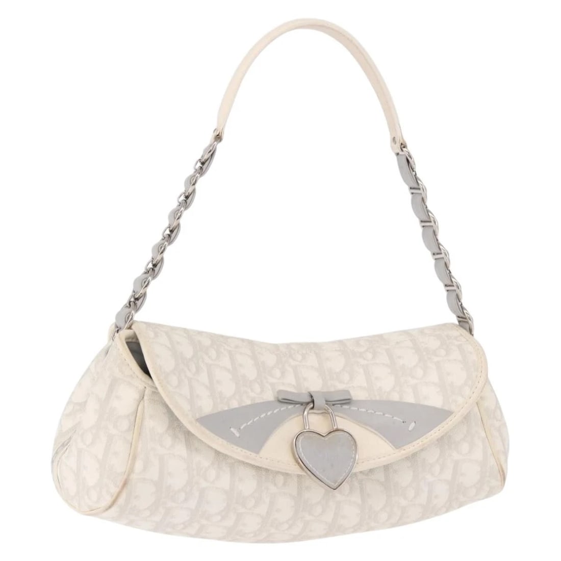 CHRISTIAN DIOR TROTTER CANVAS ROMANTIC CHAIN BAG PVC WHITE SILVER: Christian Dior Trotter Canvas Romantic Chain Bag PVC White Silver Brand: Christian Dior Type/Style: Shoulder Bag Material: PVC Leather/Trotter Canvas Color: White,Silver Size: Size(Inch)W11.0 x H4.7 x