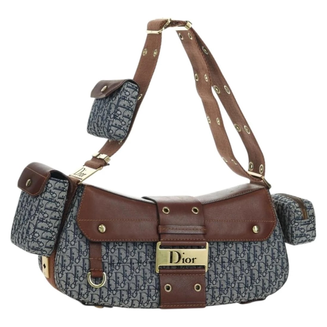 CHRISTIAN DIOR TROTTER CANVAS STREET CHIC SHOULDER BAG GOLD NAVY: Christian Dior Trotter Canvas Street chic Shoulder Bag Gold Navy Brand: Christian Dior Type/Style: Shoulder Bag Material: Trotter Canvas Color: Gold/Navy Size: Size(Inch) W11.8 x H5.5 x D3.9inch(Appro