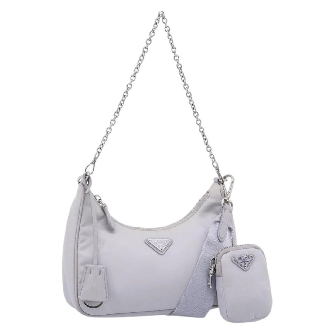 PRADA SHOULDER BAG NYLON PURPLE SILVER: PRADA Shoulder Bag Nylon Purple Silver Brand: PRADA Type/Style: Shoulder Bag Material: Nylon Color: Purple,Silver Size: Size(Inch)W8.3 x H4.3 x D2.4inch(Approx) Accessories: None Accessori