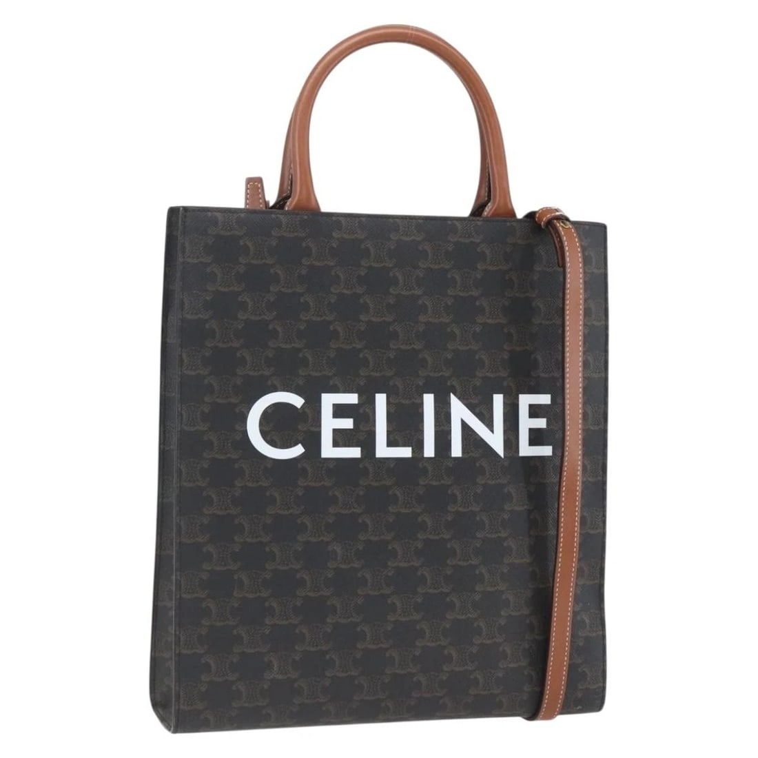 CELINE TRIOMPHE VERTICAL CABAS TOTE BAG PVC 2WAY BROWN: CELINE Triomphe Vertical Cabas Tote Bag PVC 2way Brown Brand: CELINE Type/Style: Tote Bag Material: PVC Leather Color: Brown Size: Size(Inch)W11.0 x H12.2 x D2.8inch(Approx)Handle Drop:4.7inch(Approx)