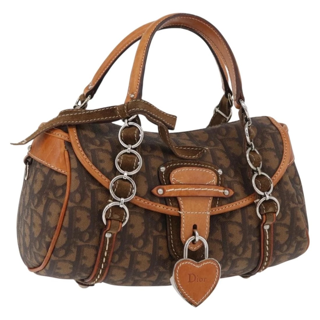 CHRISTIAN DIOR TROTTER CANVAS ROMANTIC HAND BAG PVC BROWN SILVER (1 of 6)