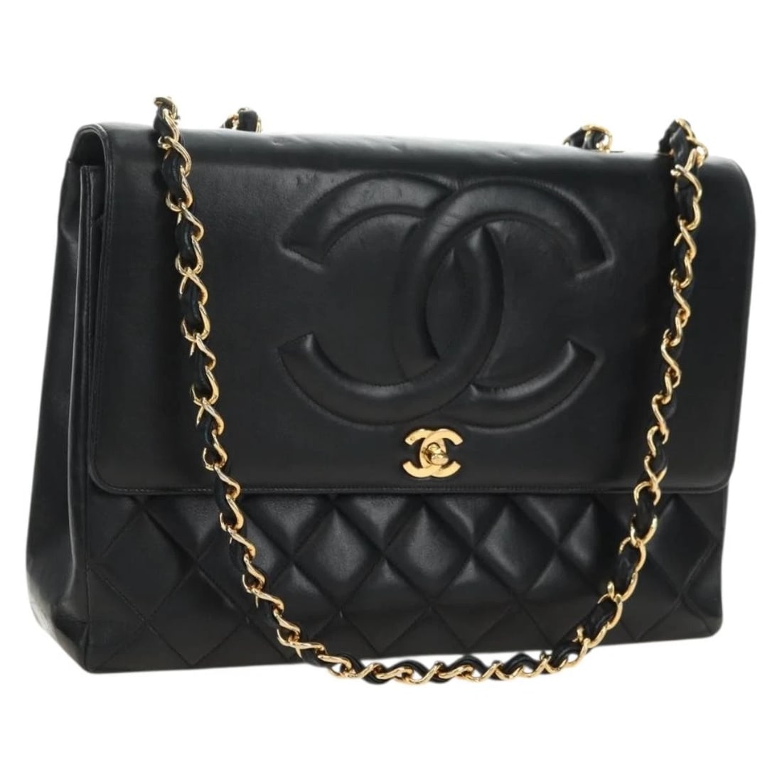 CHANEL CHAIN SHOULDER BAG LAMB SKIN BLACK GOLD (1 of 4)