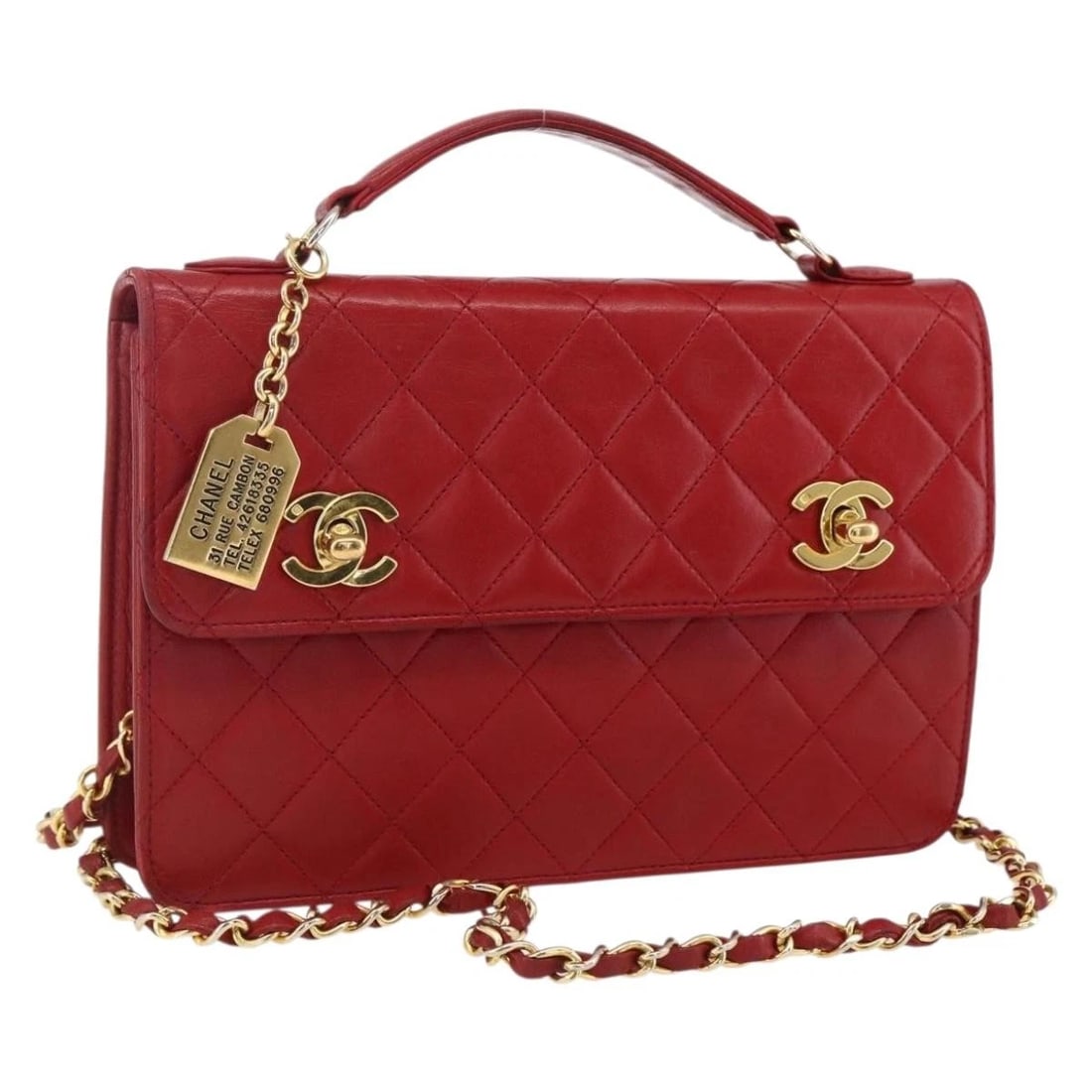 CHANEL MATELASSE 23 DOUBLE TURN LOCK CHAIN BAG LAMB SKIN RED: CHANEL Matelasse 23 Double Turn Lock Chain Bag Lamb Skin Red Brand: CHANEL Type/Style: Shoulder Bag Material: Leather/Lamb Skin Color: Red/Gold Size: Size(Inch) W9.1 x H6.3 x D1.6inch(Approx) Acce
