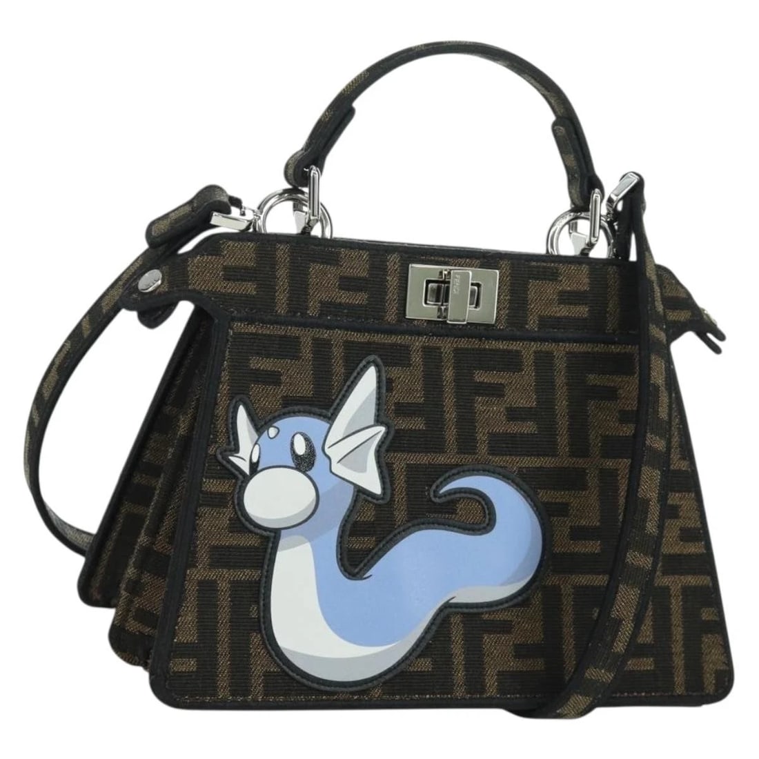 FENDI X FRGMT X POKEMON ZUA PEEK A BOO DRATINI BAG 2WAY BLUE: FENDI x FRGMT x POKEMON Zua Peek A Boo Dratini Bag 2way Blue Brand: FENDI Type/Style: Shoulder Bag Material: Zucca Canvas Color: Brown/Light Blue Size: Size(Inch) W7.9 x H5.9 x D4.3inch(Approx) Handle