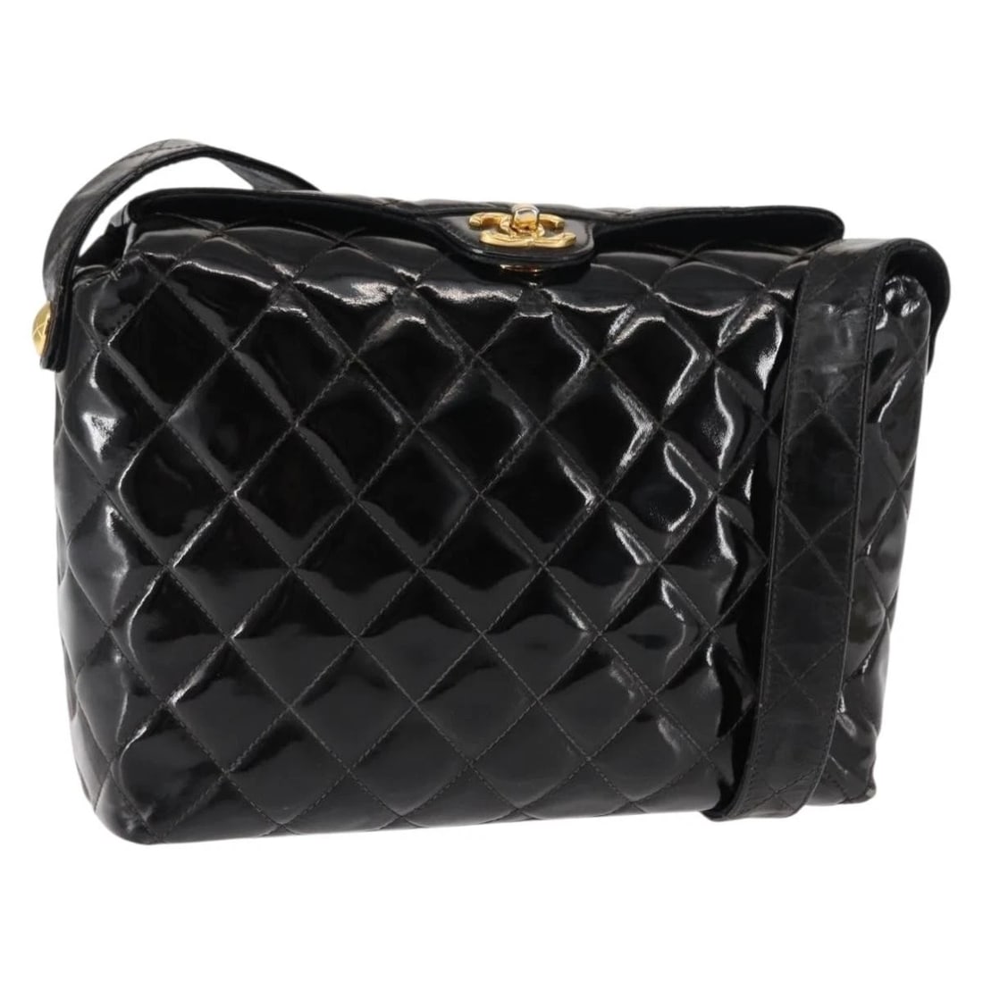 CHANEL MATELASSE SHOULDER BAG PATENT LEATHER BLACK GOLD: CHANEL Matelasse Shoulder Bag Patent leather Black Gold Brand: CHANEL Type/Style: Shoulder Bag Material: Patent Leather Color: Black/Gold Size: Size(Inch) W9.1 x H6.7 x D2.8inch(Approx) Accessories: