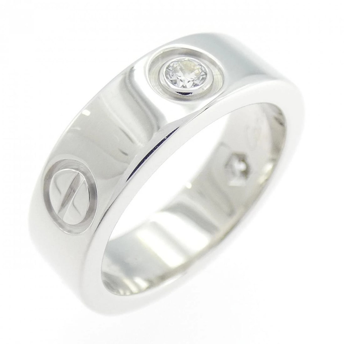 CARTIER LOVE HALF DIAMOND RING: Cartier Love Half Diamond Ring Brand: CARTIER Type/Style: Cartier Ring Material: 750 white gold, Main Stone Natural Color: White Gold Size: US 4 1/2 Accessories: None Accessories Notice: W