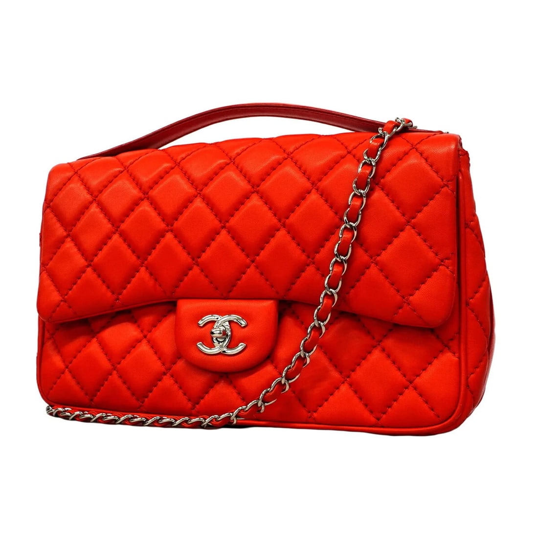 CHANEL MATELASSE CHAIN SHOULDER HANDBAG: Chanel Matelasse Chain Shoulder Handbag Brand: Chanel Type/Style: Handbag Material: Leather Color: Red color Size: (HxWxD) 18.5cm x 29.5cm x 8cm / 7.28'' x 11.61'' x 3.14'' Accessories: None <
