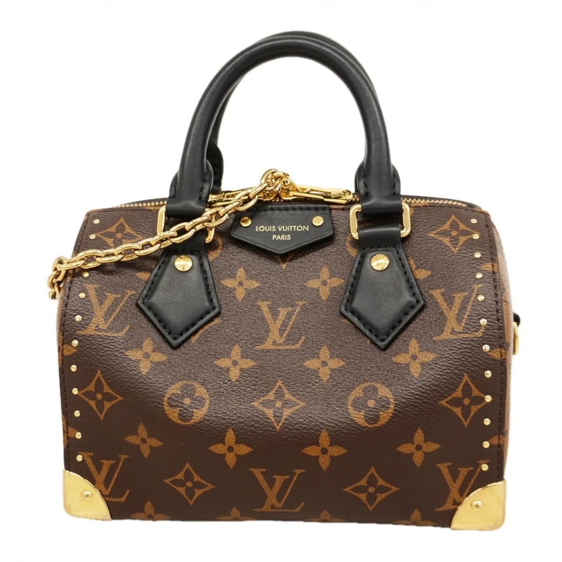 LOUIS VUITTON MONOGRAM REVERSE SPEEDY TRUNK 20 HANDBAG: Louis Vuitton Monogram Reverse Speedy Trunk 20 Handbag Brand: Louis Vuitton Type/Style: Handbag Material: None Color: Brown Size: (HxWxD) 14cm x 20cm x 11.5cm / 5.51'' x 7.87'' x 4.52'' Accessorie