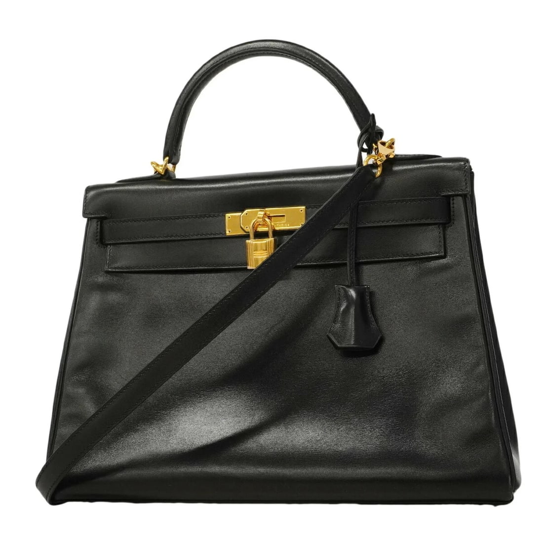 HERMES KELLY 32 HANDBAG BOX CALF LEATHER BLACK: Hermes Kelly 32 Handbag, Box Calf Leather, Black Brand: Hermes Type/Style: Handbag Material: Box calf leather Color: Black Size: (HxWxD) 23cm x 31cm x 13cm / 9.05'' x 12.2'' x 5.11'' Accessories: