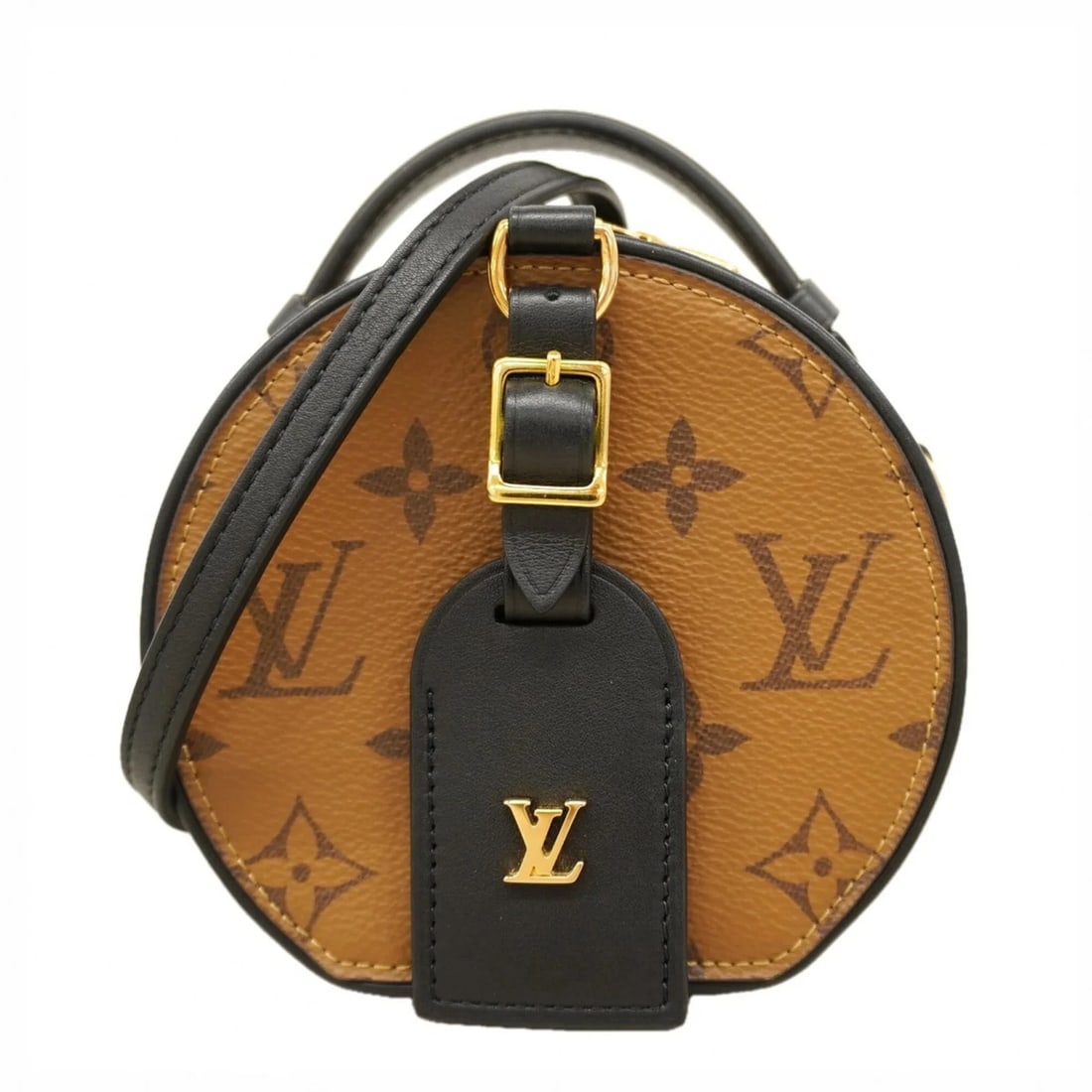 LOUIS VUITTON MONOGRAM REVERSE BOITE CHAPEAU HANDBAG: Louis Vuitton Monogram Reverse Boite Chapeau Handbag Brand: Louis Vuitton Type/Style: Handbag Material: None Color: Brown Size: (HxWxD) 12cm x 13cm x 6.5cm / 4.72'' x 5.11'' x 2.55'' Accessories: