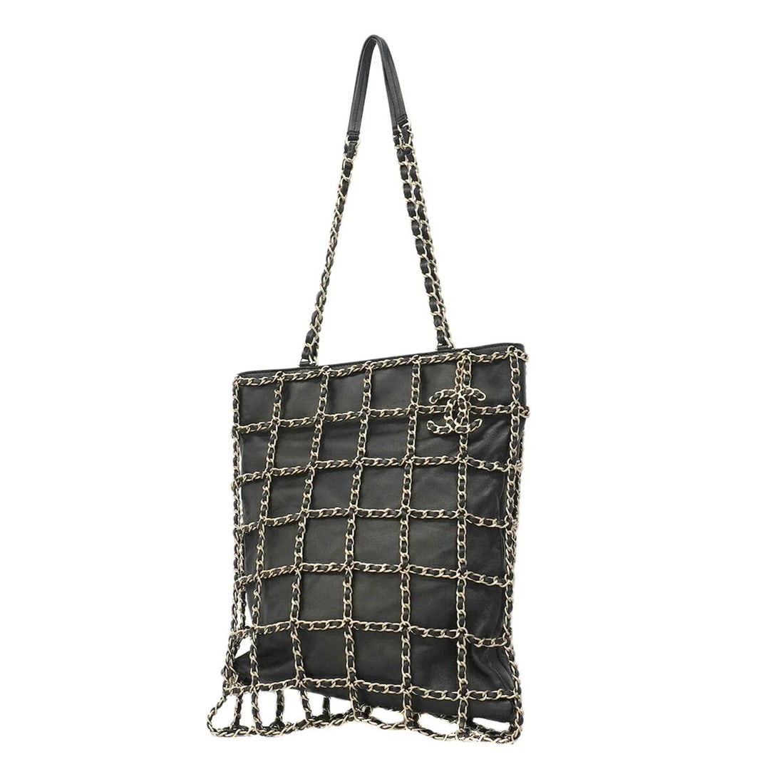 CHANEL TOTE BAG/CHAIN TOTE LAMBSKIN BLACK/CHAMPAGNE: Chanel Tote Bag/Chain Tote, Lambskin, Black/Champagne Brand: Chanel Type/Style: Tote bag Material: Leather Color: Black Size: (HxWxD) 33.5cm x 28.5cm x 2cm / 13.18'' x 11.22'' x 0.78'' Accessories