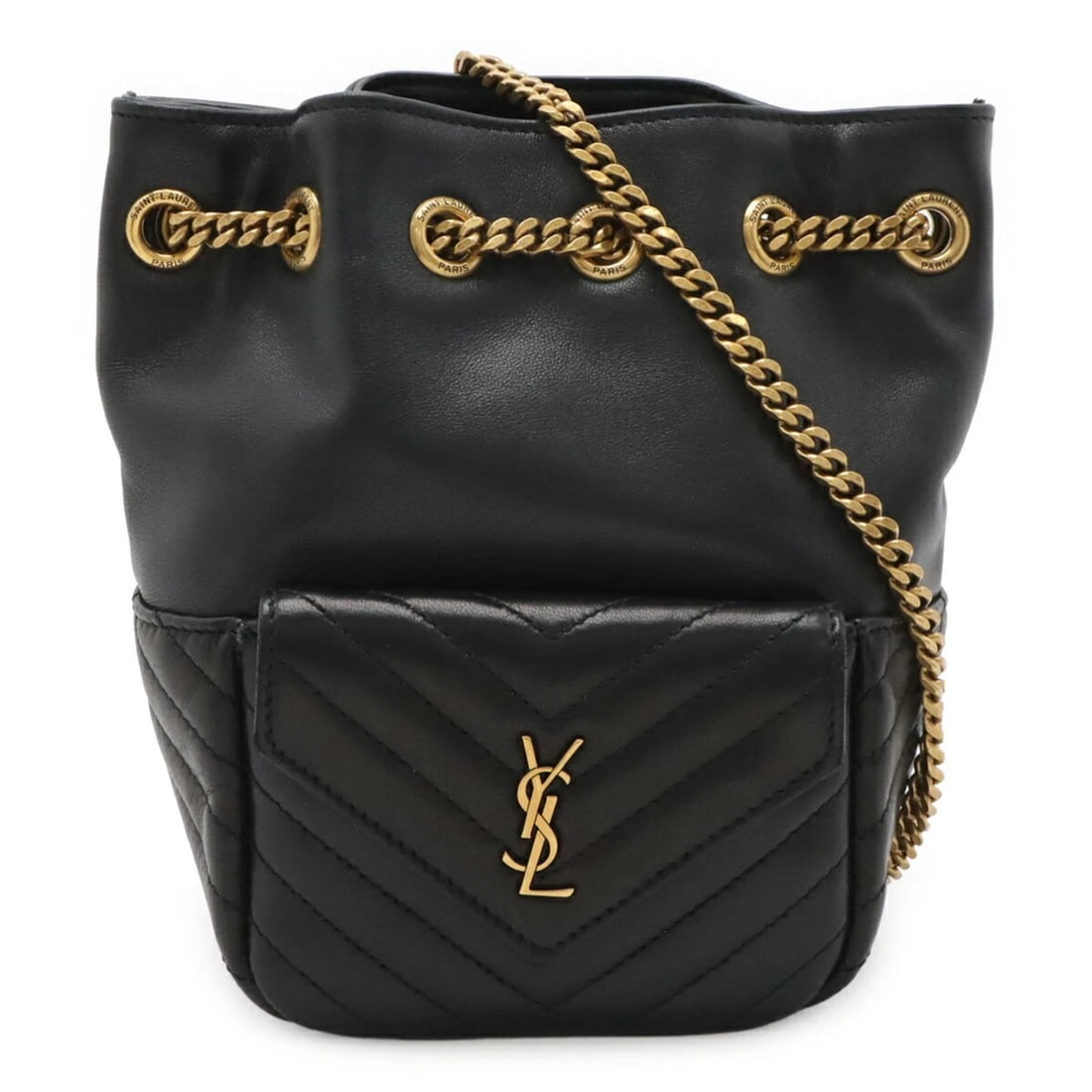 SAINT LAURENT PARIS YSL YVES SAINT LAURENT JOE MINI BUCKET BAG: SAINT LAURENT PARIS YSL Yves Saint Laurent Joe Mini Bucket Bag Brand: Yves Saint Laurent Type/Style: Shoulder bag Material: Leather Color: Black Size: (HxWxD) 18.5cm x 12cm x 10.5cm / 7.28'' x 4.72'' 