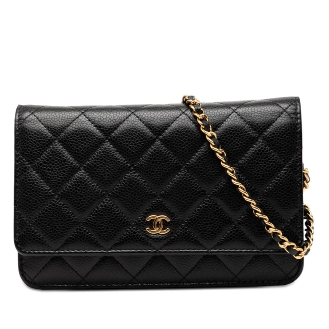 CHANEL MATELASSE COCO MARK CHAIN WALLET SHOULDER BAG: Chanel Matelasse Coco Mark Chain Wallet Shoulder Bag Brand: Chanel Type/Style: Shoulder bag Material: Grained Calfskin Color: Black Size: (HxWxD) 12.5cm x 19cm x 4cm / 4.92'' x 7.48'' x 1.57'' Acc