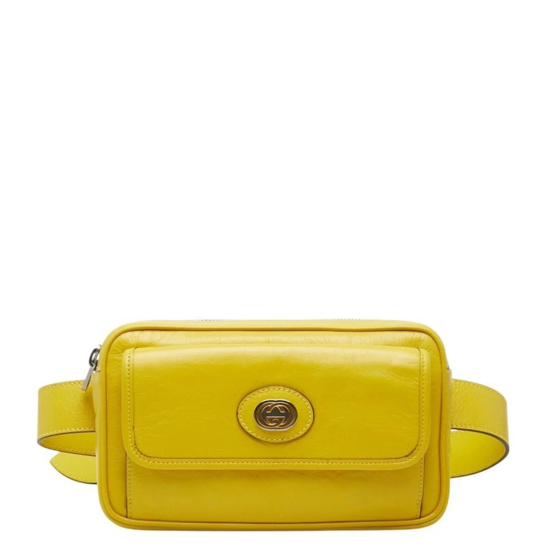 GUCCI INTERLOCKING G WAIST BAG BELT YELLOW LEATHER: Gucci Interlocking G Waist Bag Belt Yellow Leather Brand: Gucci Type/Style: Fanny pack Material: Leather Color: Yellow Size: (HxWxD) 14cm x 24cm x 5cm / 5.51'' x 9.44'' x 1.96'' Accessories: None