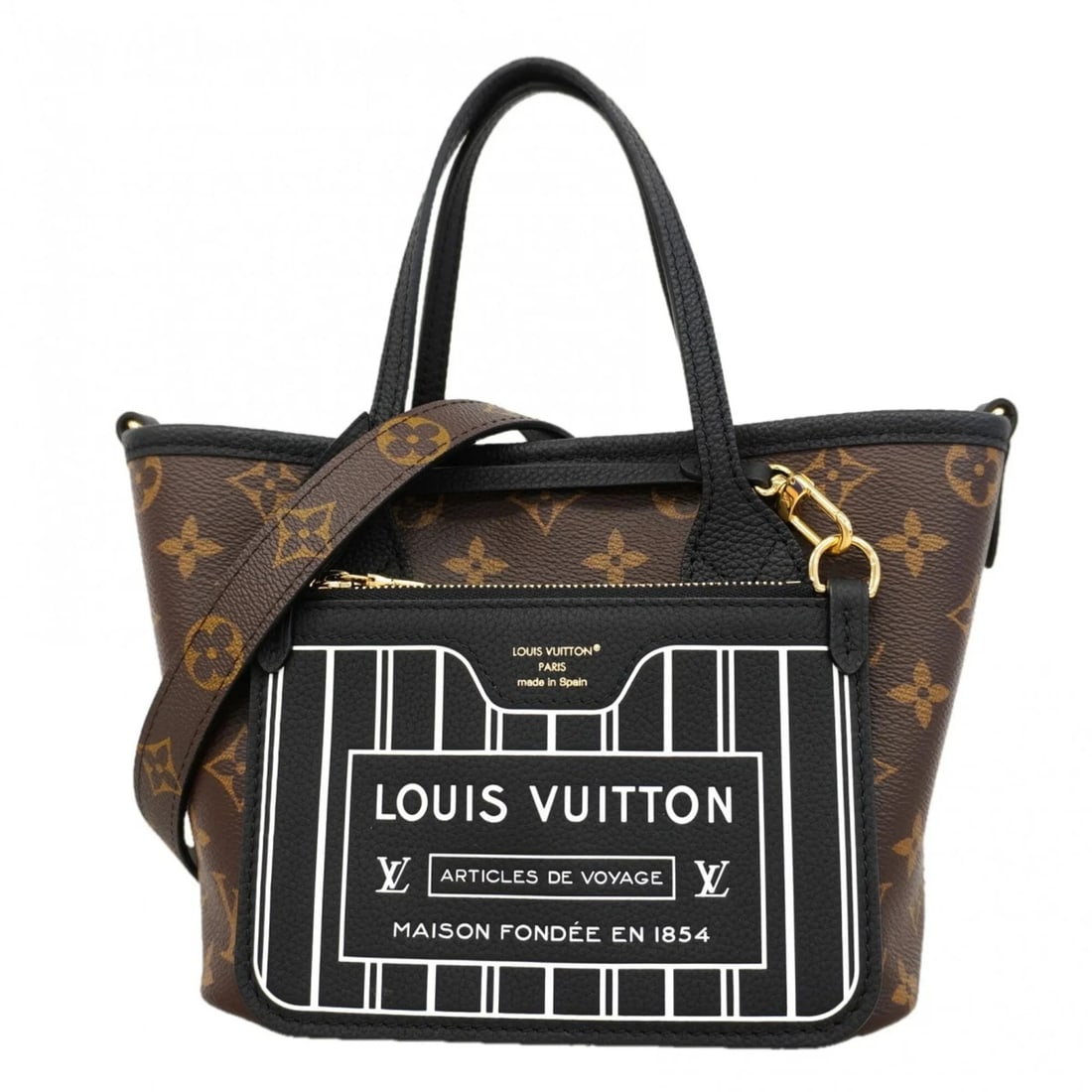 LOUIS VUITTON MONOGRAM NEVERFULL INSIDE HANDBAG: Louis Vuitton Monogram Neverfull Inside Handbag Brand: Louis Vuitton Type/Style: Handbag Material: None Color: Brown, Noir Size: (HxWxD) 16.5cm x 18.5cm x 11.5cm / 6.49'' x 7.28'' x 4.52'' Accesso