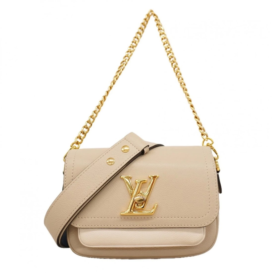 LOUIS VUITTON LOCKME TENDER CALFSKIN HANDBAG: Louis Vuitton Lockme Tender Calfskin Handbag Brand: Louis Vuitton Type/Style: Handbag Material: None Color: Grayish Size: (HxWxD) 14cm x 19cm x 6.5cm / 5.51'' x 7.48'' x 2.55'' Accessories: None <