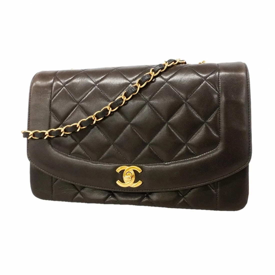 CHANEL DIANA CHAIN SHOULDER BAG LAMBSKIN: Chanel Diana Chain Shoulder Bag, Lambskin Brand: Chanel Type/Style: Shoulder bag Material: Leather Color: Black Size: (HxWxD) 16cm x 24.5cm x 7.5cm / 6.29'' x 9.64'' x 2.95'' Accessories: None