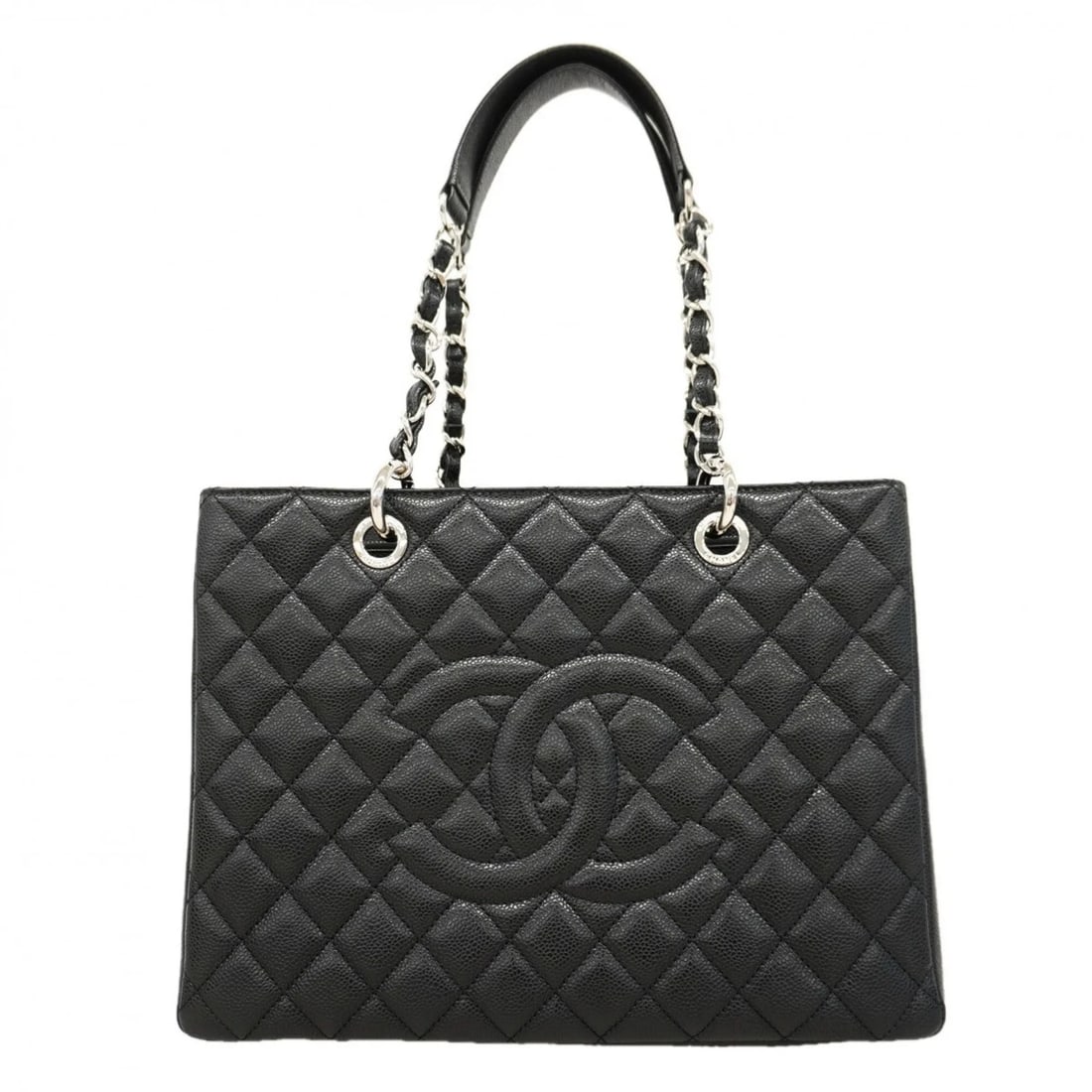 CHANEL TOTE BAG/CHAIN TOTE MATELASSE CAVIARSKINLEATHER: Chanel Tote Bag/Chain Tote, Matelasse CaviarSkinLeather Brand: Chanel Type/Style: Tote bag Material: Grained Calfskin Color: Black Size: (HxWxD) 25cm x 34cm x 13.5cm / 9.84'' x 13.38'' x 5.31'' Ac