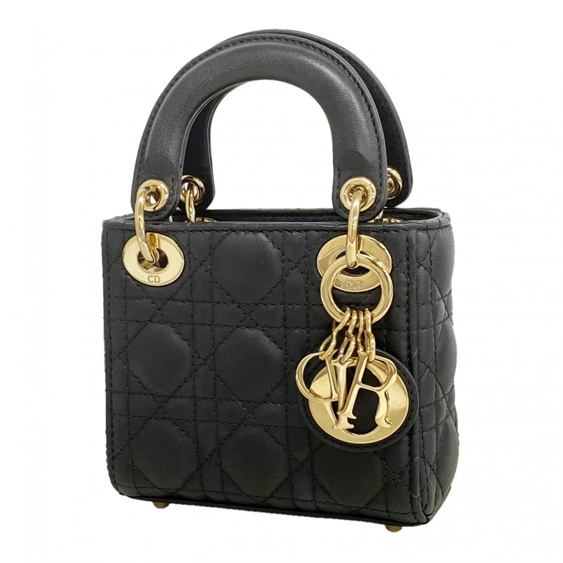 CHRISTIAN DIOR HANDBAG CANNAGE LADY DIOR LEATHER: Christian Dior handbag, Cannage Lady Dior, leather Brand: Christian Dior Type/Style: Handbag Material: Leather Color: Black Size: (HxWxD) 11cm x 12cm x 5.5cm / 4.33'' x 4.72'' x 2.16'' Accessories