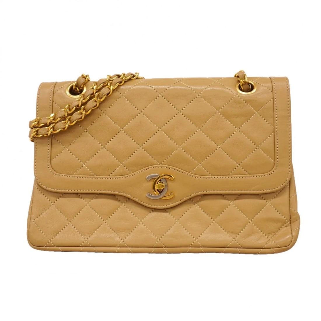 CHANEL MATELASSE SHOULDER BAG PARIS LIMITED: Chanel Matelasse Shoulder Bag, Paris Limited Brand: Chanel Type/Style: Shoulder bag Material: Leather Color: Beige Size: (HxWxD) 18cm x 25.5cm x 6.5cm / 7.08'' x 10.03'' x 2.55'' Accessories: None