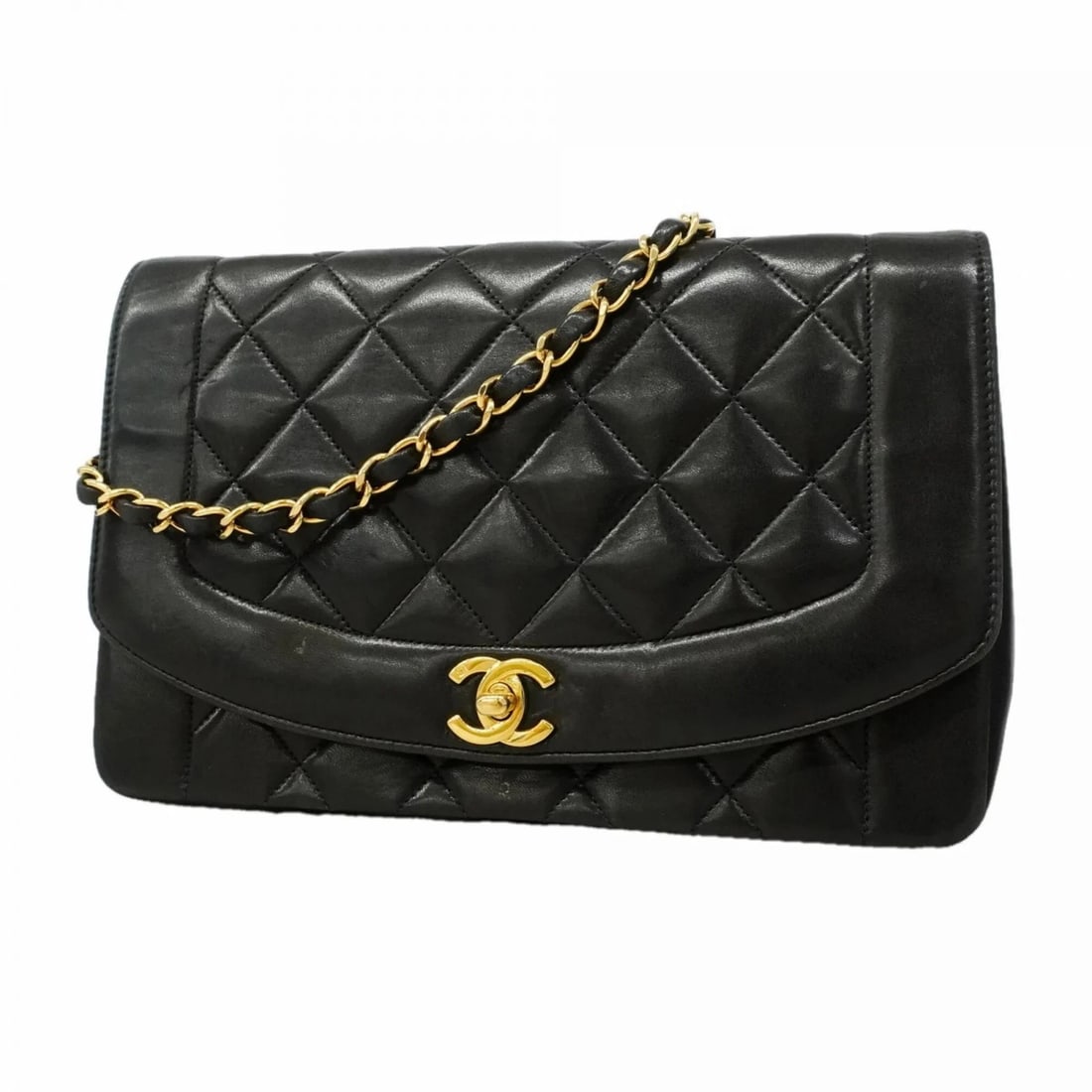 CHANEL DIANA CHAIN SHOULDER BAG LAMBSKIN BLACK: Chanel Diana Chain Shoulder Bag, Lambskin, Black Brand: Chanel Type/Style: Shoulder bag Material: Leather Color: Black Size: (HxWxD) 18cm x 25cm x 7cm / 7.08'' x 9.84'' x 2.75'' Accessories: None