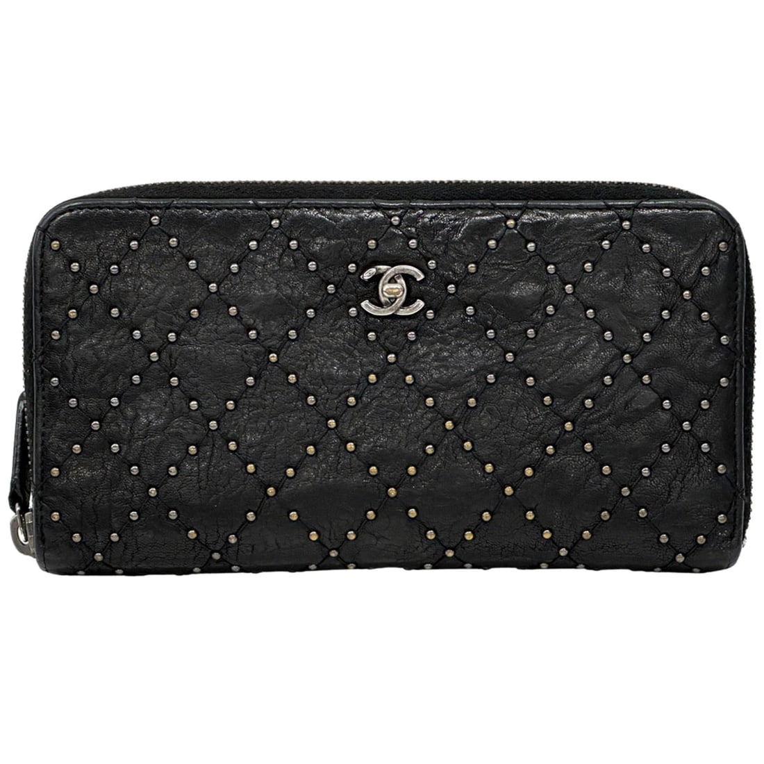 CHANEL MATELASSE STUDDED LONG WALLET: Chanel Matelasse Studded Long Wallet Brand: Chanel Type/Style: Long Wallet Material: Leather Color: Black Size: (HxWxD) 10cm x 19cm x 2cm / 3.93'' x 7.48'' x 0.78'' Accessories: None Acces
