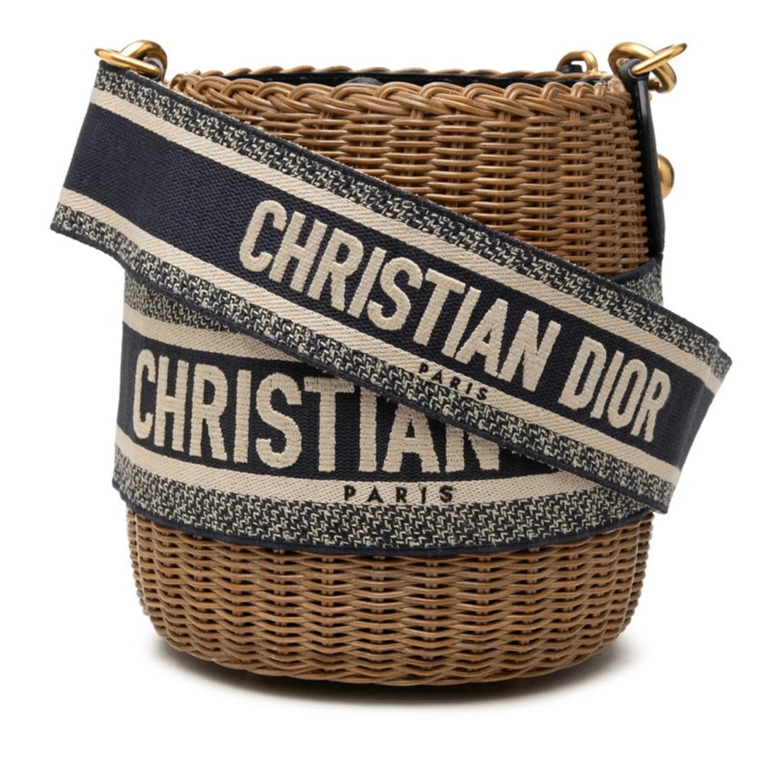 CHRISTIAN DIOR DIOR OBLIQUE WICKER BUCKET BAG: Christian Dior Dior Oblique Wicker Bucket Bag Brand: Christian Dior Type/Style: Shoulder bag Material: Canvas , Leather Color: Beige, Navy Size: (HxWxD) 24cm x 17cm x 17cm / 9.44'' x 6.69'' x 6.69''
