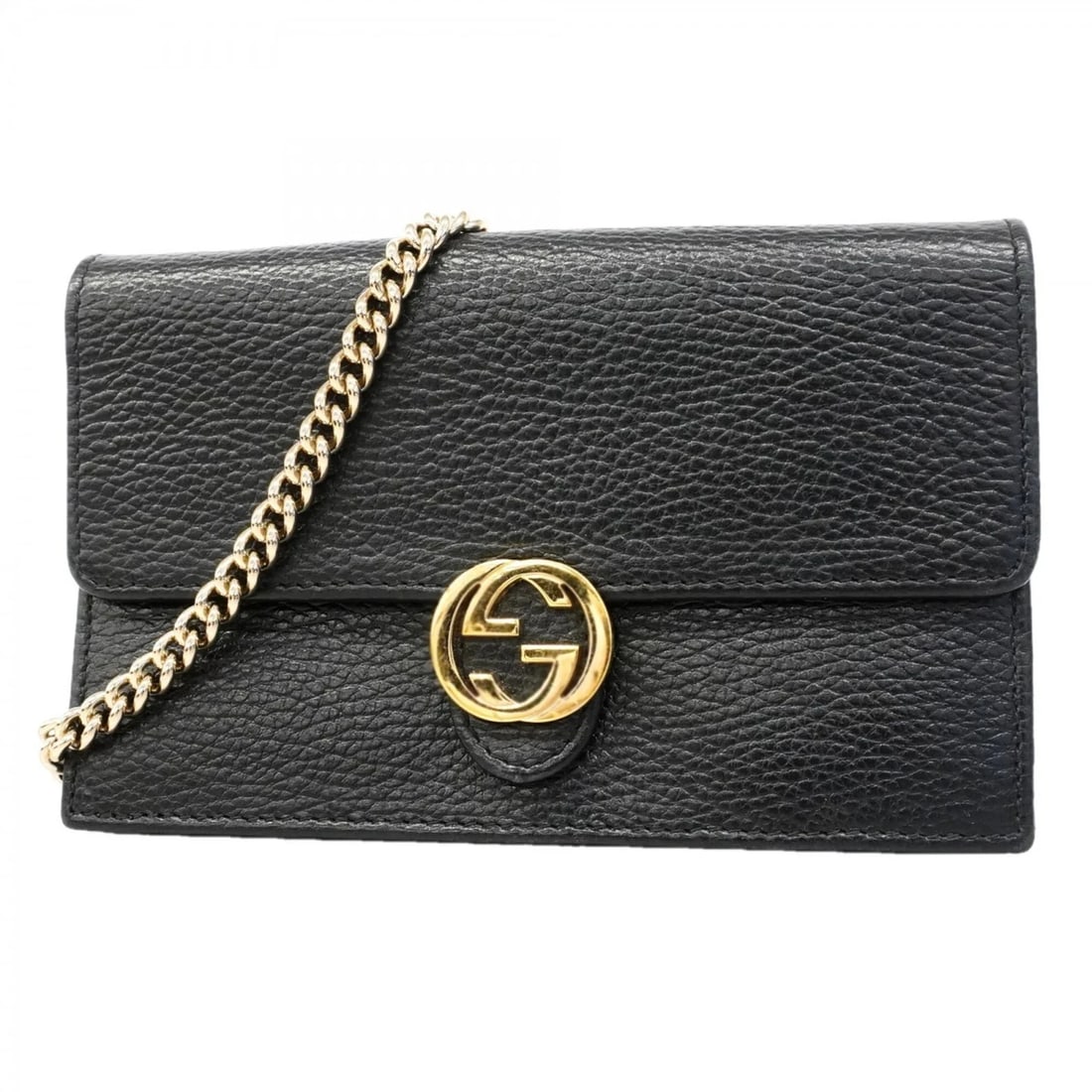 GUCCI INTERLOCKING G LEATHER SHOULDER WALLET: Gucci Interlocking G Leather Shoulder Wallet Brand: Gucci Type/Style: Chain/Shoulder wallet Material: Leather Color: Black Size: (HxWxD) 12cm x 19cm x 3.5cm / 4.72'' x 7.48'' x 1.37'' Accessories: