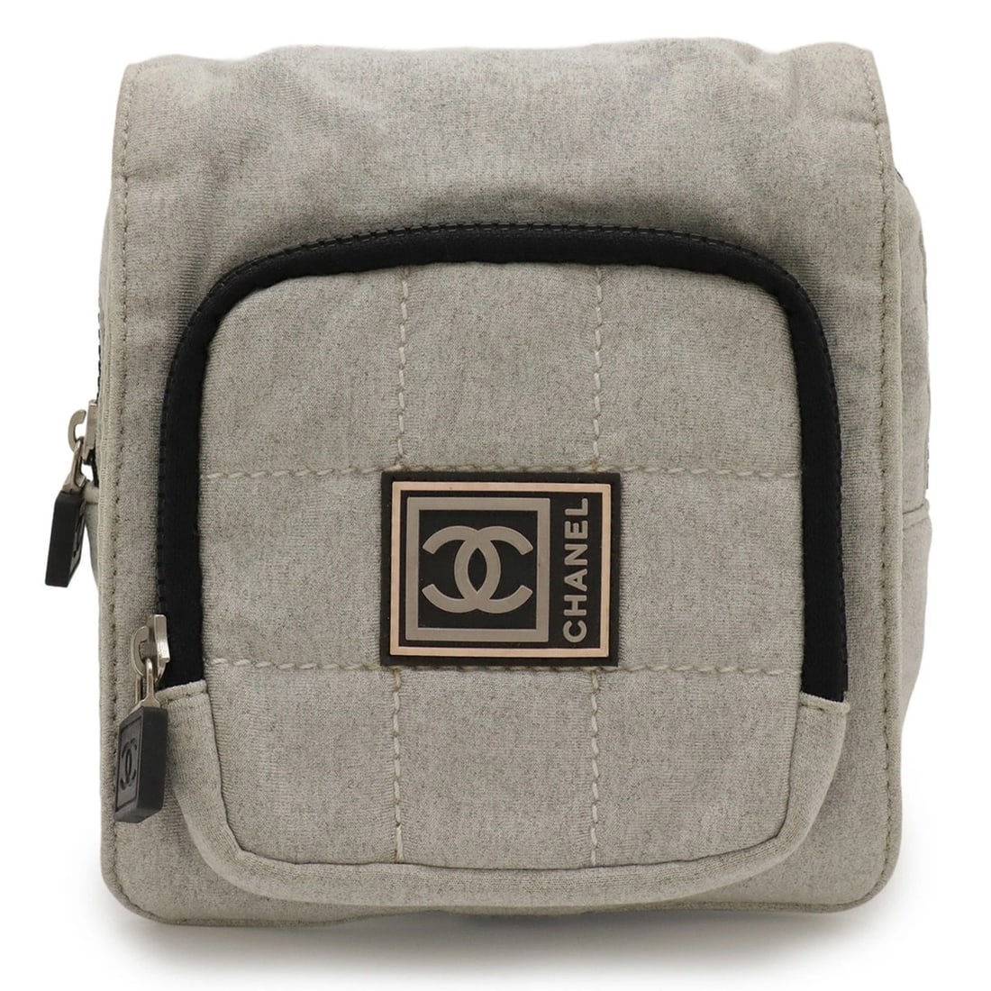 CHANEL SPORT LINE CHOCOLATE BAR STITCH MARK WAIST POUCH: CHANEL Sport Line Chocolate Bar Stitch Mark Waist Pouch Brand: Chanel Type/Style: Pouch, Sling bag Material: Cotton Color: Gray Size: (HxWxD) 16cm x 16cm x 4cm / 6.29'' x 6.29'' x 1.57'' Accessori