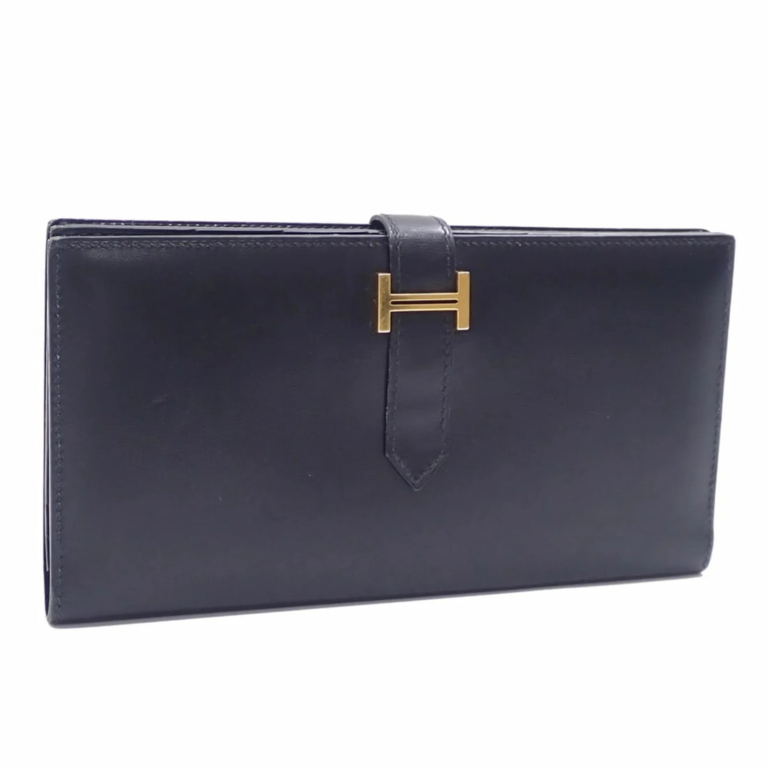 HERMES BEARN BI-FOLD LONG WALLET: Hermes Bearn Bi-fold Long Wallet Brand: Hermes Type/Style: Long wallet (bi-fold) Material: Box calf leather Color: Black Size: (HxWxD) 9cm x 17.5cm x 1.5cm / 3.54'' x 6.88'' x 0.59'' Accessories: