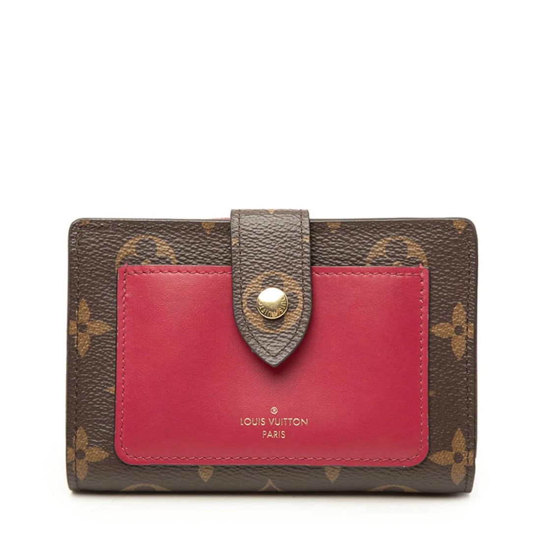 LOUIS VUITTON MONOGRAM PORTEFEUILLE JULIETTE BI-FOLD WALLET: Louis Vuitton Monogram Portefeuille Juliette Bi-fold Wallet Brand: Louis Vuitton Type/Style: Wallet (bi-fold) Material: PVC , Leather Color: Brown, Fuchsia Size: (HxWxD) 9cm x 13cm x 2.5cm / 3.54'' x 