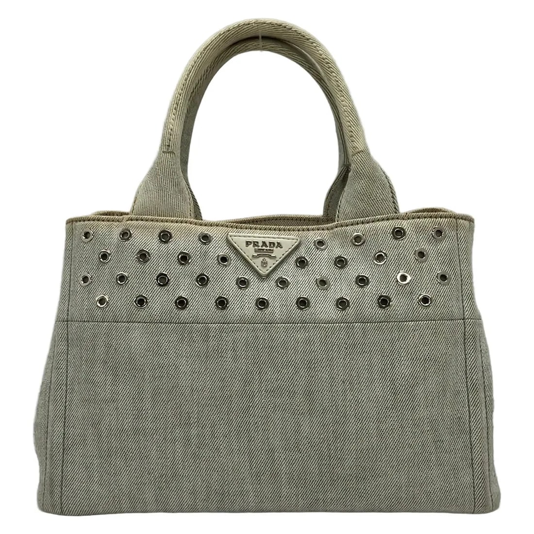 PRADA CANAPA GROMMET BIANCO DENIM TOTE BAG (1 of 6)