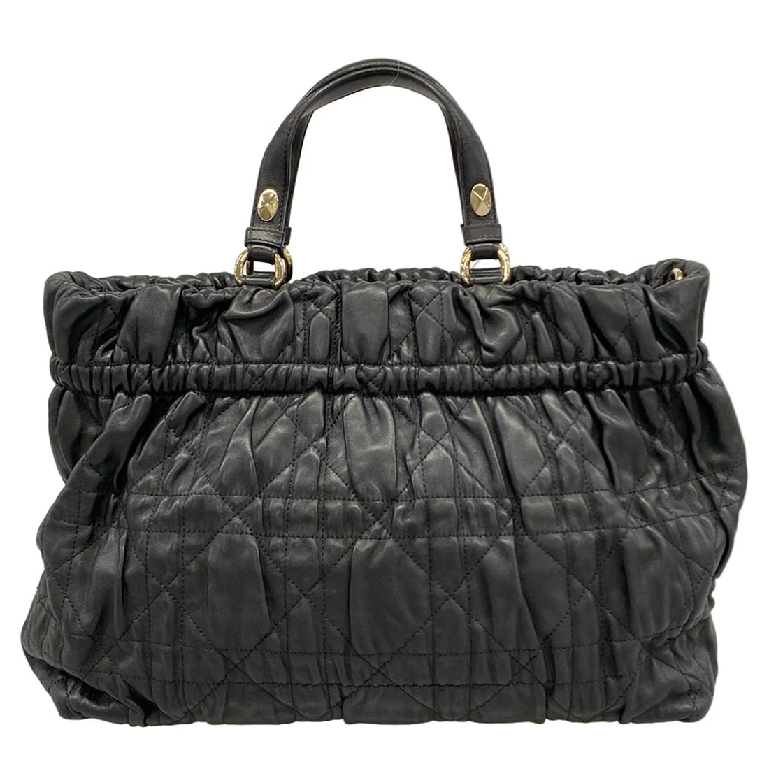 DIOR/CHRISTIANDIOR CANNAGE STITCH BLACK LAMBSKIN TOTE BAG: DIOR/ChristianDior Cannage Stitch Black Lambskin Tote Bag Brand: DIOR/ChristianDior Type/Style: Tote Bag Material: Exterior Material Lambskin Color: Exterior Color Black Size: Height : 9.84 inch (25 c