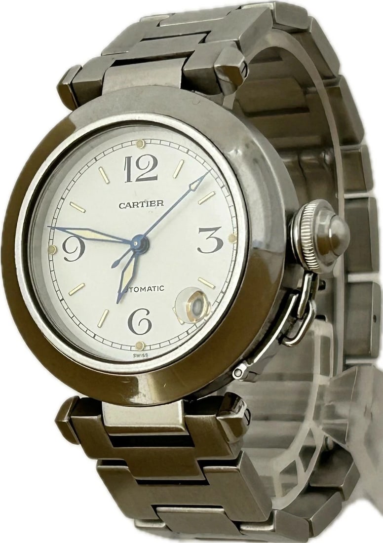 CARTIER PASHA UNISEX WRIST WATCH: Cartier Pasha Unisex Wrist Watch Brand: Cartier Type/Style: Wristwatch Material: Case material stainless steel Belt material stainless steel Color: Dial Color Dial color white belt color silver Size: