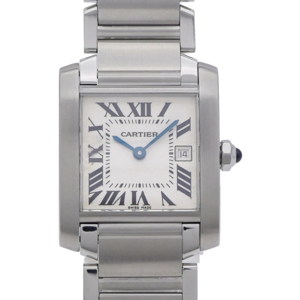 CARTIER TANK FRANCAISE MM QUARTZ WATCH: Cartier Tank Francaise MM Quartz Watch Brand: Cartier Type/Style: Wristwatch Material: stainless steel Color: Dial Color color silver Size: case: approx. 25mm Arm circumference: approx. 17cm Acces