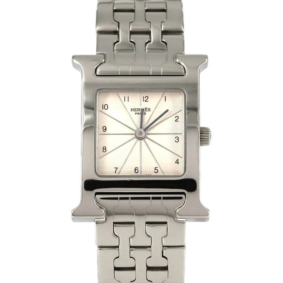 HERMES H WATCH WRIST WATCH: HERMES H watch Wrist Watch Brand: HERMES Type/Style: Wristwatch Material: Case: Stainless Steel Color: Dial Color Silver/Arabic Size: Case diameter: 21x30mm Maximum arm circumference: 15.5cm Acces