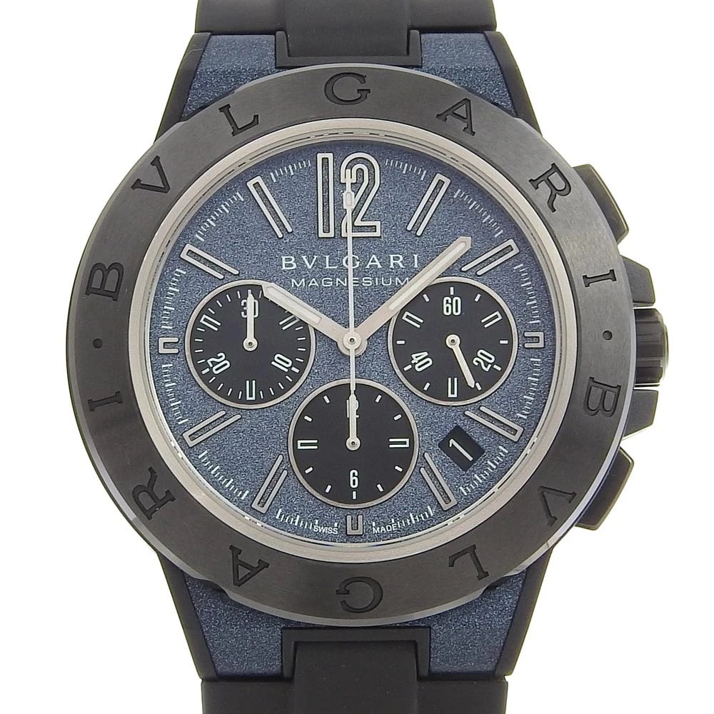 BVLGARI DIAGONO MAGNESIUM CHRONOGRAPH AUTOMATIC WATCH: BVLGARI Diagono Magnesium Chronograph Automatic Watch Brand: BVLGARI Type/Style: Wristwatch Material: Case: Magnesium Belt: rubber Color: Dial Color Color case: black Belt: black black Dial: blue blue