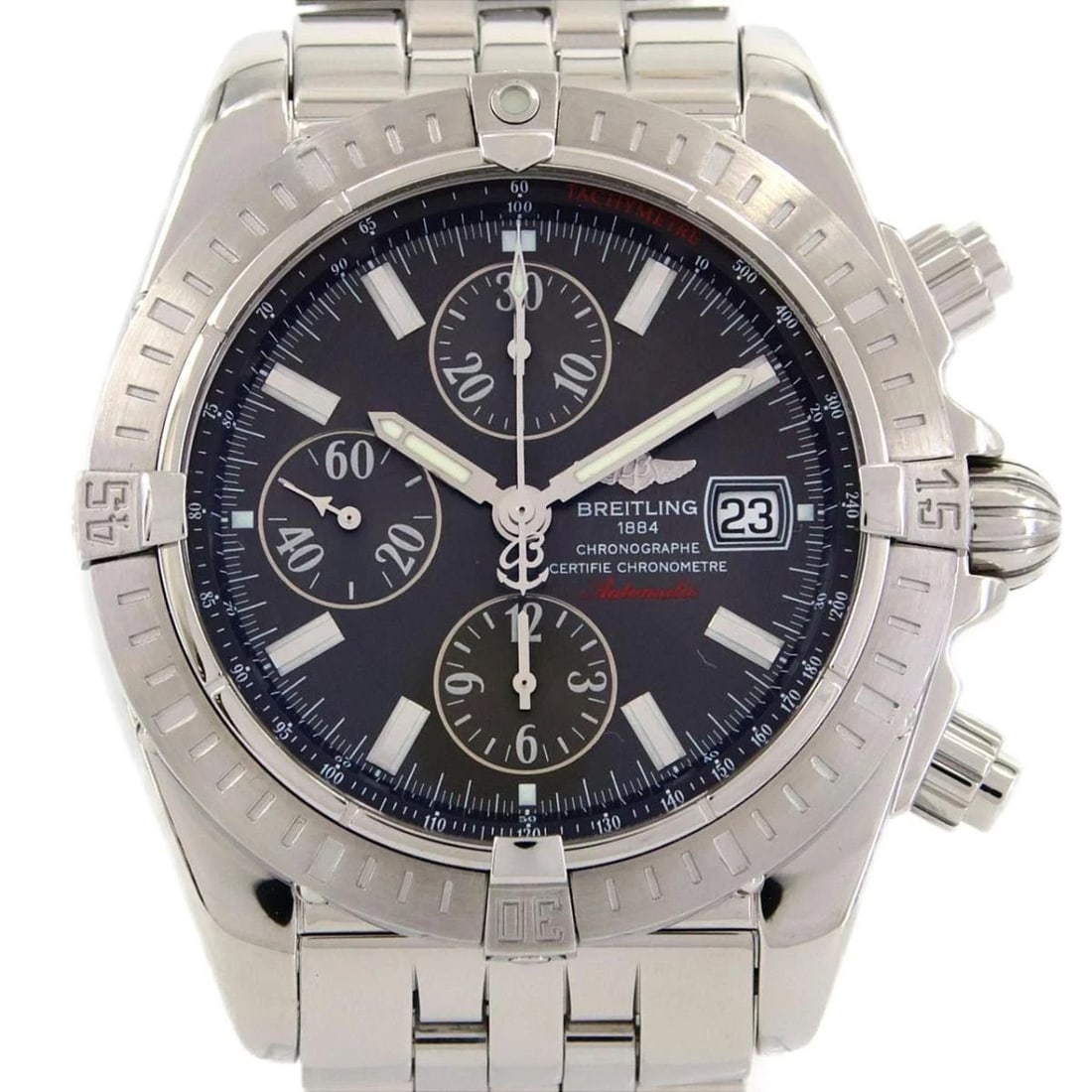 WATCH MEN'S BREITLING CHRONOMAT AUTOMATIC WATCH: Watch Men's Breitling Chronomat automatic Watch Brand: BREITLING Type/Style: Wristwatch Material: Case: Stainless Steel Color: Dial Color Graphite gray Size: Case diameter approx.: 43.5mm Maximum arm 