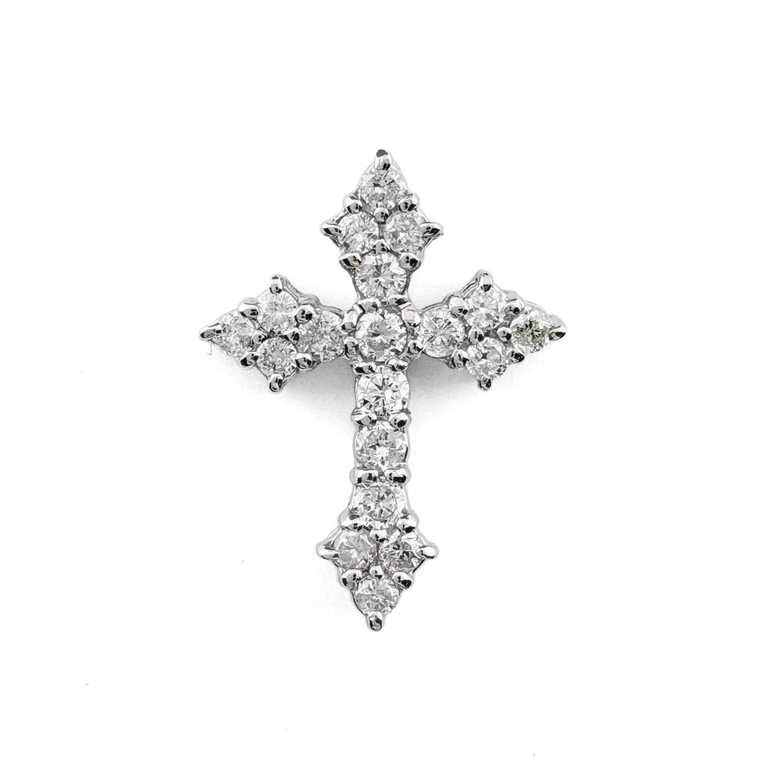 CROSS MOTIF PENDANT HEAD PLATINUM MELEE DIAMOND CROSS PENDANT: Cross motif Pendant Head Platinum melee diamond cross Pendant Brand: Unbranded Type/Style: Pendant Head Material: Pt900, Main Stone Natural Color: Silver Size: Pendant size 19.5?14.9mm(0.8") Inside