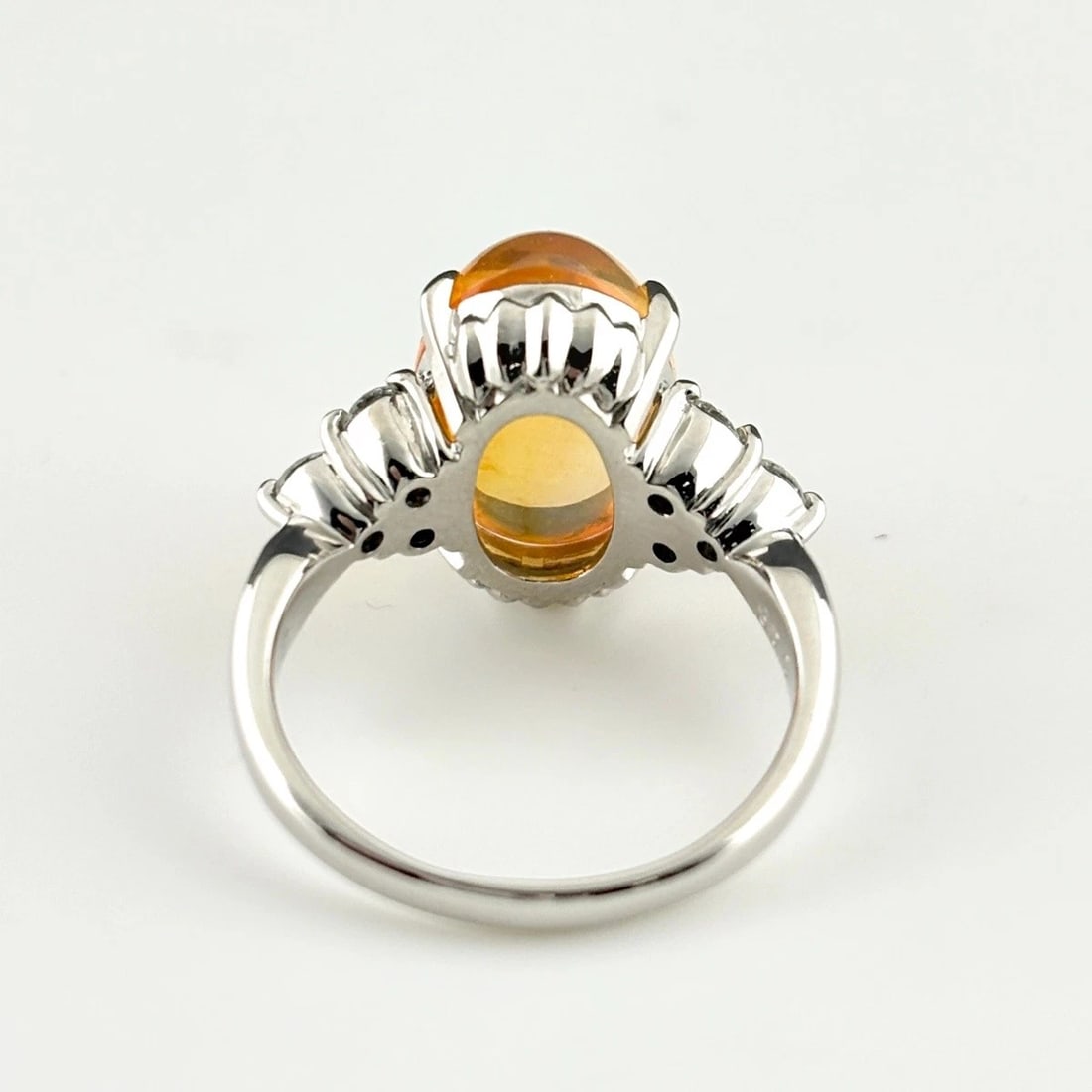 FIRE OPAL DESIGN PLATINUM DIAMOND RING - 3