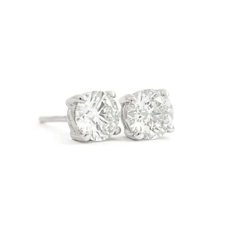 ROUND DIAMOND STUD EARRINGS 14K WHITE GOLD: Round Diamond Stud Earrings 14K White Gold Brand: Unbranded Type/Style: Earrings Material: 14K White Gold, Main Stone Natural Color: Silver Size: Measurements: 4.7 mm - 4.75 mm Accessories: None <