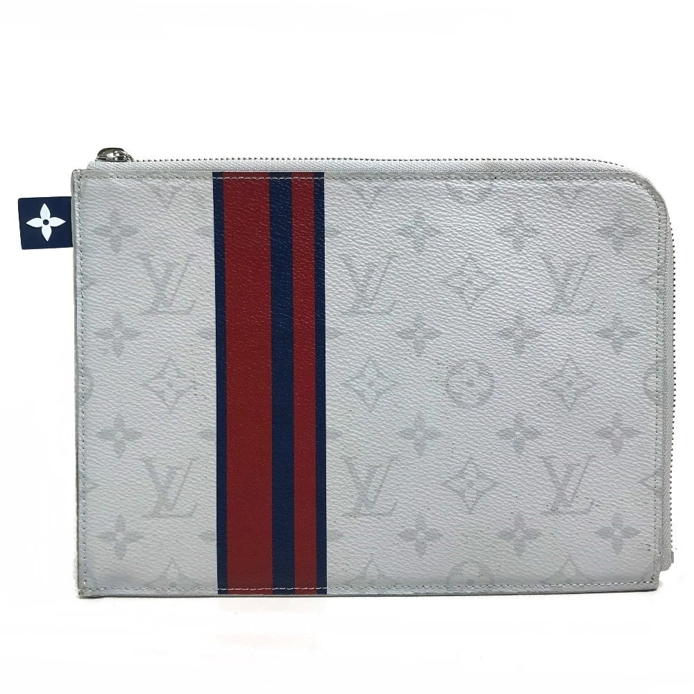 LOUIS VUITTON MONOGRAMWHITE POCHETTE JULES: LOUIS VUITTON MonogramWhite Pochette Jules Brand: LOUIS VUITTON Type/Style: Clutch bag Material: MonogramCanvas Color: White x Red x blue Size: W9.1?H6.5inch / W23cm?H16.5cm Accessories: None