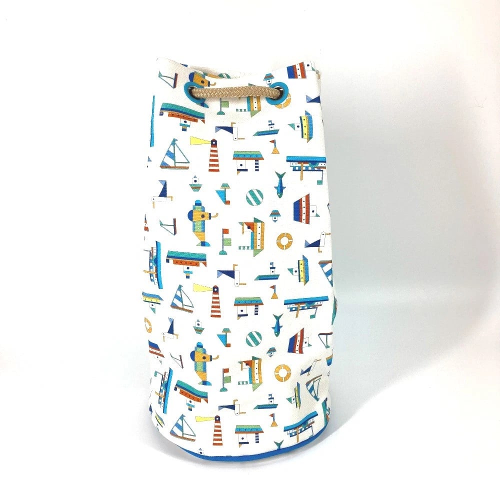 HERMES MARINE PRINT PETIT CHARTIER DRAWSTRING SHOULDER BAG: HERMES marine print Petit Chartier Drawstring Shoulder Bag Brand: HERMES Type/Style: Shoulder Bag Material: cotton Color: White x blue Size: W7.9?H14.4?D7.5inch / W20cm?H36.5cm?D19cm Accessories: