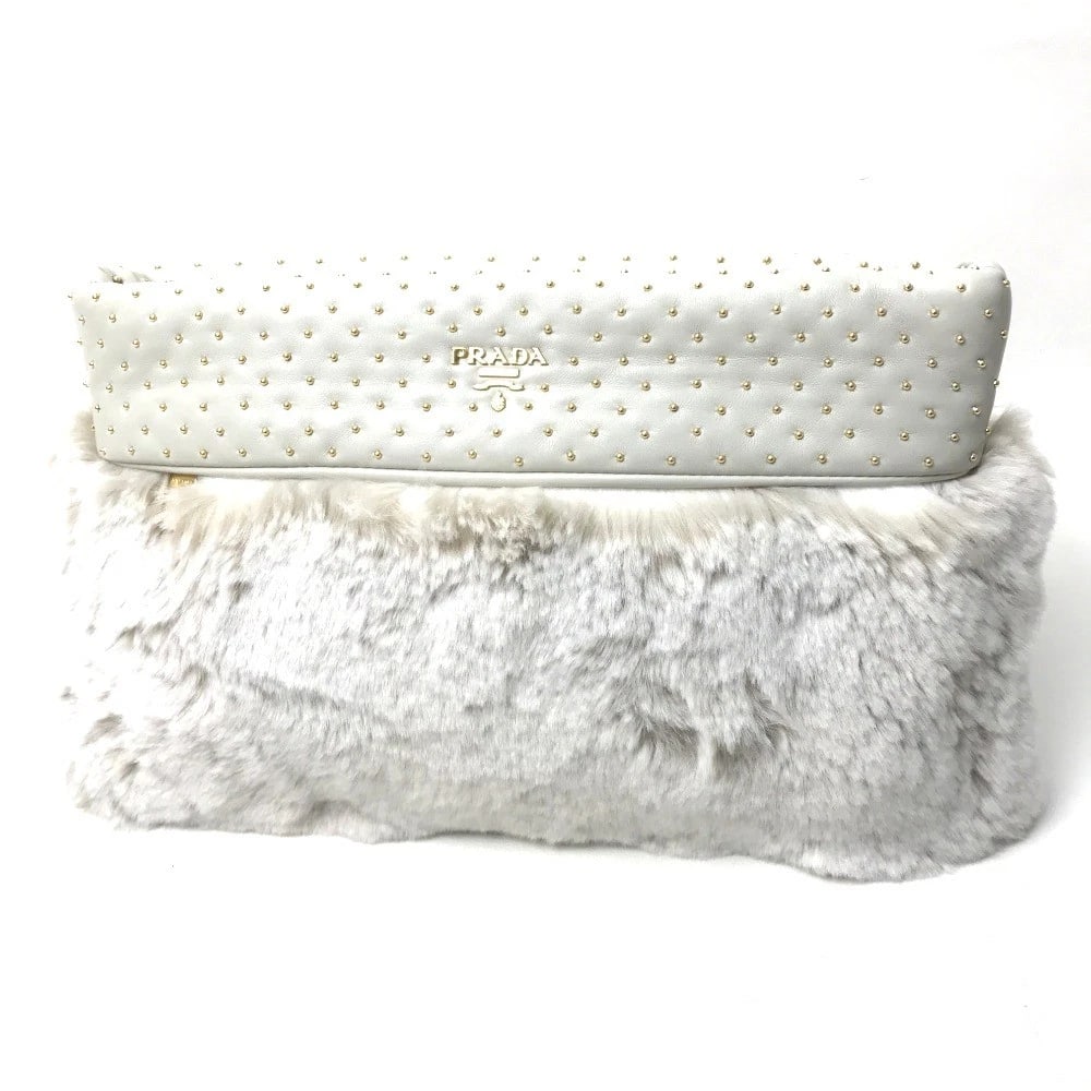 PRADA PARTY BAG CLUTCH BAG FUR / LEATHER OFF-WHITE (1 of 2)