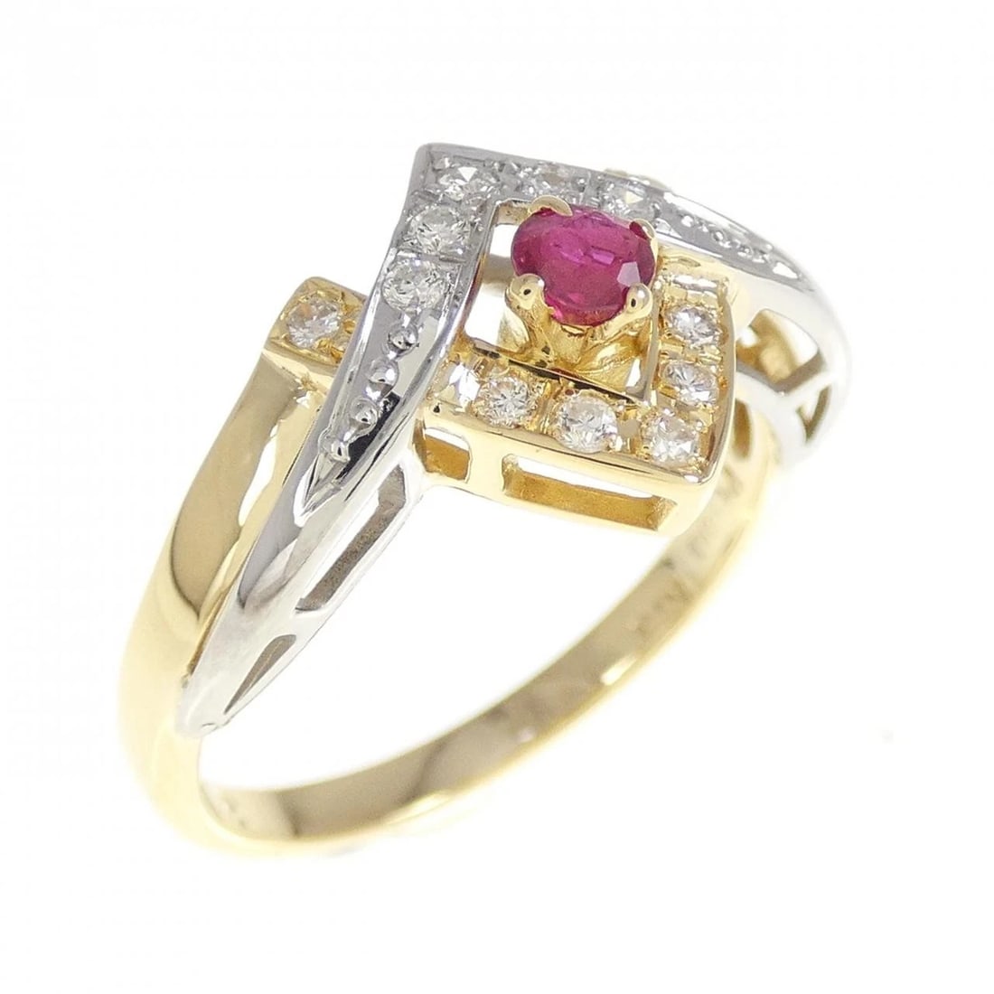 K18YG/PT900 RUBY RING: K18YG/PT900 Ruby Ring Brand: Unbranded Type/Style: Ruby Ring Material: 18K Yellow Gold/Platinum900, Main Stone RubySecondary Stone Diamond Color: Platinum Yellow Gold Size: US 6 1/4 Accessories: N