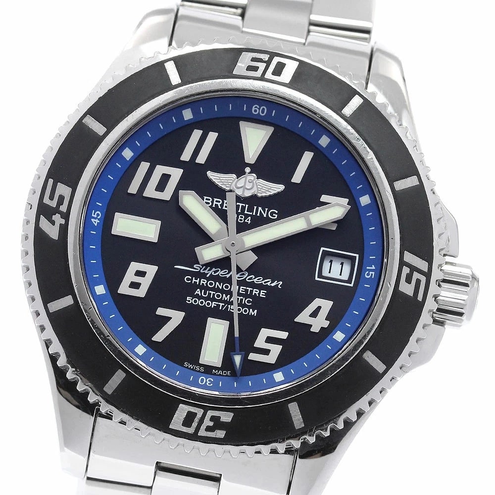BREITLING WATCH SUPEROCEAN AUTOMATIC BLACK WATCH: Breitling Watch Superocean Automatic Black Watch Brand: BREITLING Type/Style: Wristwatch Material: SS Color: BLACK Size: Case size: 42mm Wrist size: Approx. 17cm Accessories: None Accessories Notice: