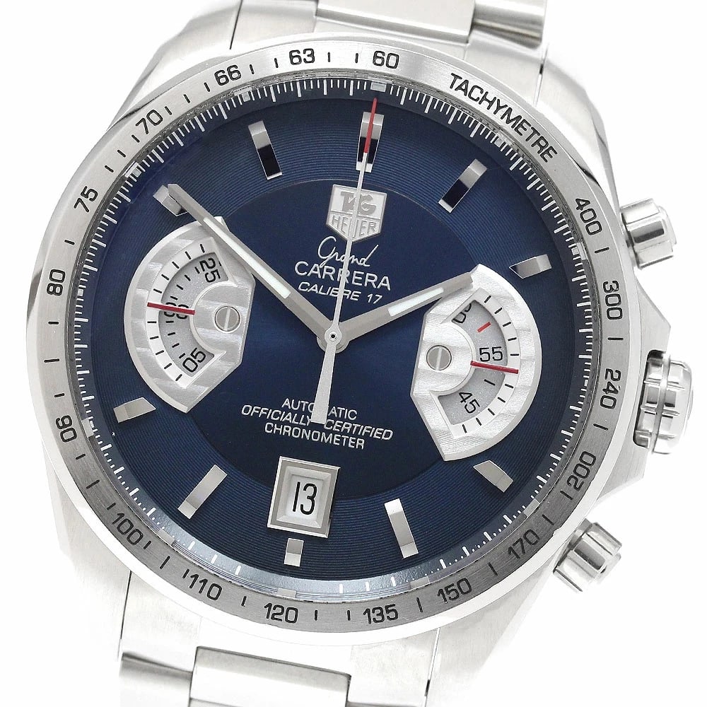 TAG HEUER WATCH GRAND CARRERA CHRONOGRAPH WATCH: Tag Heuer Watch Grand Carrera Chronograph Watch Brand: TAG HEUER Type/Style: Wristwatch Material: SS Color: NAVY DIAL Size: Case size: 43mm Wrist size: Approx. 17.5cm Accessories: None Acc